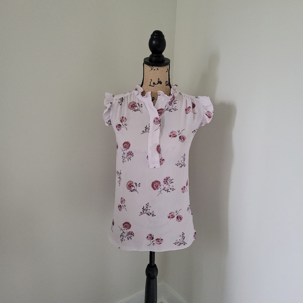 Loft Floral Ruffle Henley Shell - Picture 9 of 9